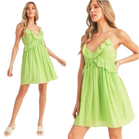Lush Summer Dress Sleeveless Adjustable Straps Full Lining Lime Size S - Picture 1 of 14
